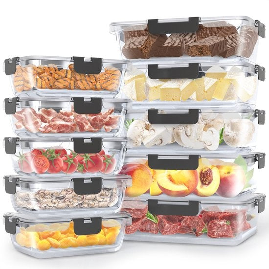 Avalo Food Storage Trays Glas - Meal Prep Trays - Freezer Trays - Mit Deckel - 10 Stück 1060ml / 370ml