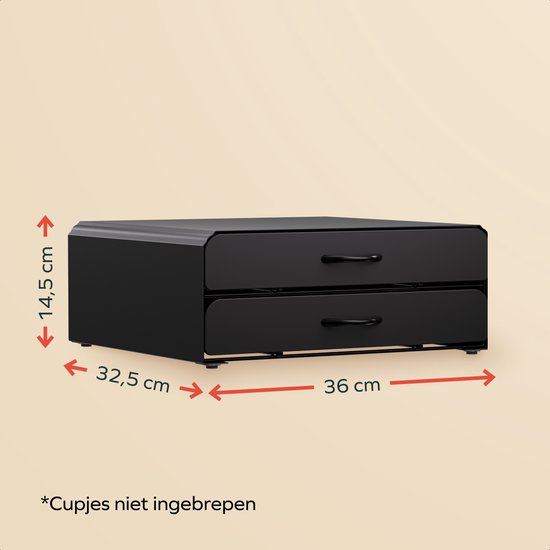 KitchenBrothers Kapselhalter - Kaffeetassenhalter - mit Schublade - Geeignet für Dolce Gusto - 72 Kapseln - Edelstahl - Schwarz