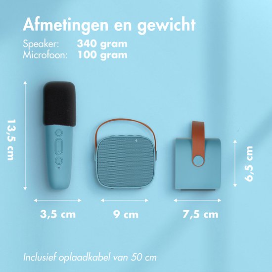 imoshion Karaoke-Set für Kinder und Erwachsene - Bluetooth-Lautsprecher mit drahtlosem Mikrofon - Soft Blue