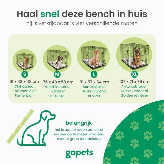 Gopets Hundebank faltbar XL - Bank - Für Hunde - Inkl. Hundekissen - 2 Türen - 107 x 71 x 76 cm