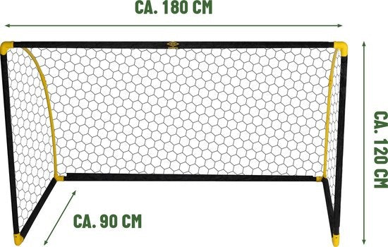 Umbro Fußballtor - Faltbar - 180 x 91 x 120 CM - Für Kinder - Schwarz/Gelb