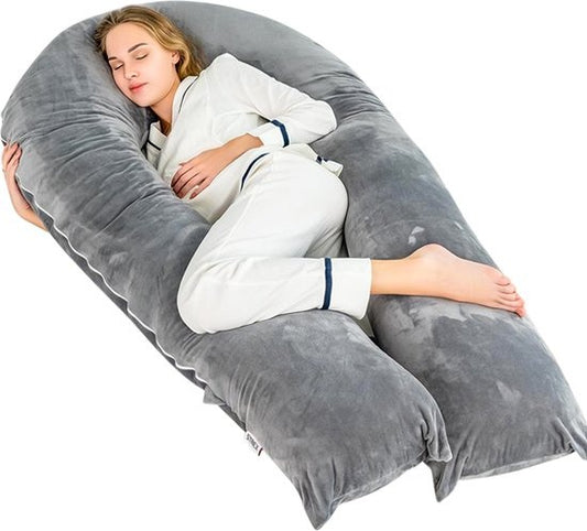 Strex - Schwangerschaftskissen - XXL - Umstandskissen - Velours - 280cm - Abnehmbarer Bezug - Grau