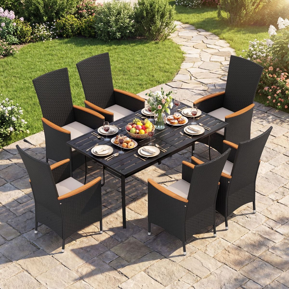 Coast Gartenstuhl-Set – hohe Rückenlehne – abnehmbare Kissen – 2er-Set – schwarz