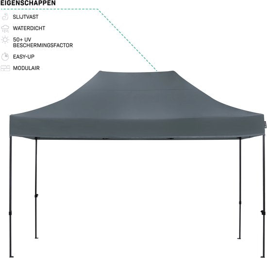 VONROC Partyzelt – 3 x 4,5 m – Premium-Easy-Up-Partyzelt – Modulares Design – Zusammenklappbar – Wasserdicht – Stahlrahmen – UV-Schutz 50+ – Inkl. Aufbewahrungstasche – Grau