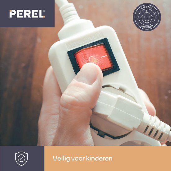 Perel Steckdosenleiste mit Schalter, 4 Steckdosen mit Schutzkontakt (Typ E), Kabel 3 m, 3G1,5, für den Innenbereich, weiß