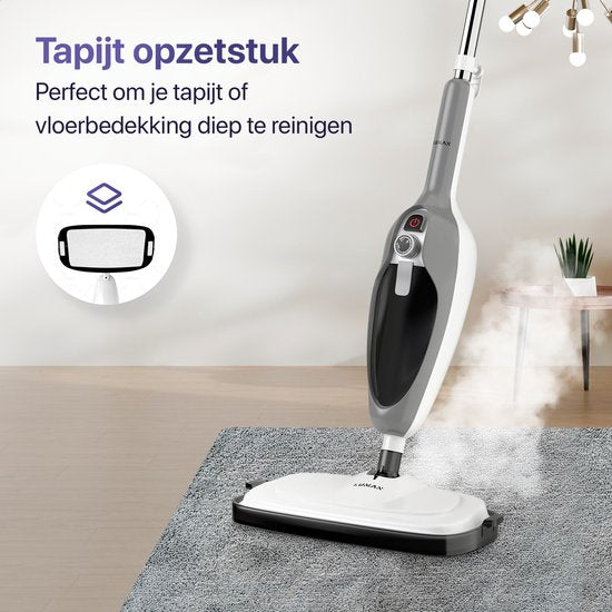 LUMAN 12 in 1 Dampfreiniger UND Händetrockner - Teppichreiniger - Fleckenreiniger - Mit 10 Aufsätzen und 3 Mikrofasertüchern - Reinigt Boden, Sofa, Bad und Teppich - Grau