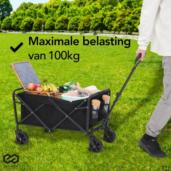 Infinity Güterwagen - faltbar - 100KG Tragfähigkeit - Schwenkbare Räder - 90 x 50 x 75 CM - Verstellbar - Schwarz