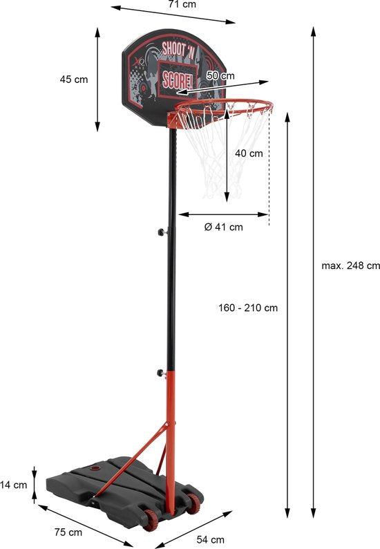 XQ Max Basketball Set - Basketballständer - Verstellbar von 1,38 m bis 2,5 m - Schwarz/Orange