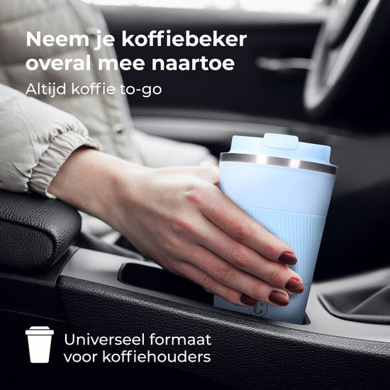Castagnola Thermos Cup - Kaffeebecher To Go - Reisebecher für Kaffee und Tee - Teebecher - 380 ML - Edelstahl - Hellblau