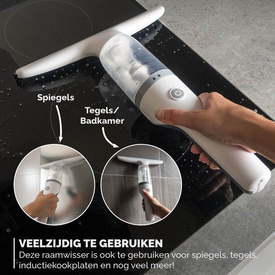 BREND BR-2218 Elektrischer Fensterwischer und Sprühflasche - Fensterwascher mit Saugsystem verhindert Leckagen - Mit extra Reinigungstuch - USB-C Ladekabel - Weiß
