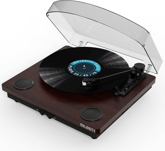 Majority Moto Plattenspieler - Bluetooth - kabelloses Musikstreaming - Audio Technica AT3600L Element - überragendes Hörerlebnis - USB und AUX - schlankes Design - Präzisions-Tonarm - benutzerfreundliche Bedienelemente - eingebaute Lautsprecher - schwarz