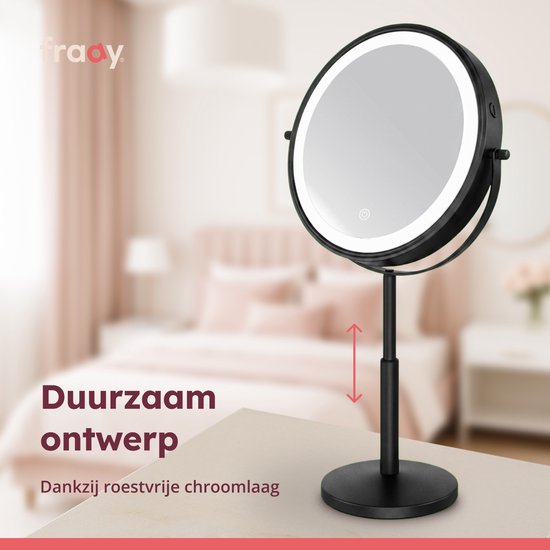 Fraay® XXL Make-up-Spiegel mit LED-Beleuchtung – 10-fache Vergrößerung – Vergrößerungsspiegel mit Licht – Wiederaufladbar – Rasierspiegel – Badezimmerspiegel – Schwarz