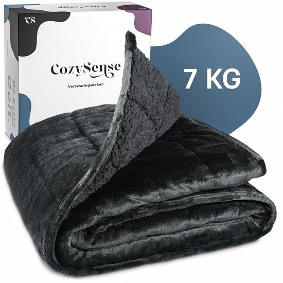 CozySense® Gewichtsdecke 7 kg - Gewichtsdecke - Gewichtsdecke - GLASS-Flow® Druckverteilung - 135x200 - Flanell Samt & Sherpa - Hypoallergen - Schwarz