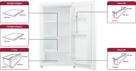 Inventum KK471W Tischkühlschrank energieeffizient - 93 Liter - Ohne Gefrierfach - 47,5 cm breit - LED-Beleuchtung - Energielabel D - Geeignet für Wohnmobile - Freistehend - Weiß