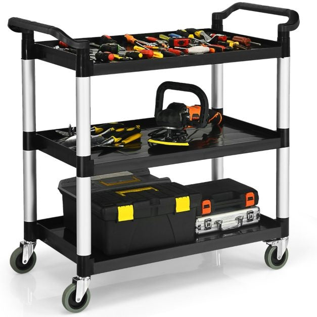 Coast 3-stufiger Servierwagen Multifunktionaler Trolley mit Griffen und 4 Rädern Küchenwagen Beistellwagen Metallwagen Schwarz