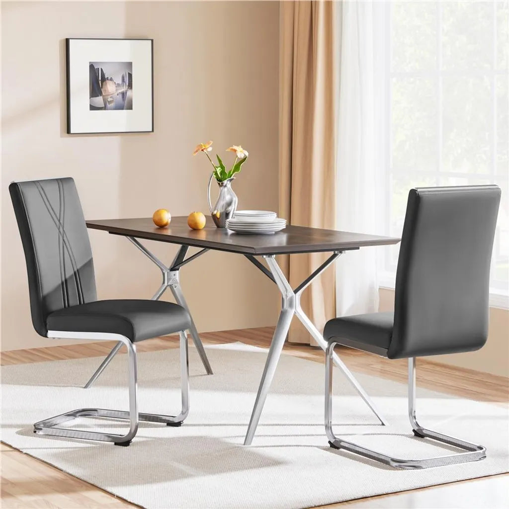 Yaheetech 2er-Set Esszimmerstühle 59 x 40,5 x 98,5 cm – Dunkelgrau – Cantilever-Stühle aus Kunstleder