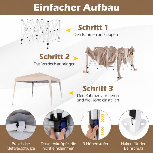 Coast Faltbarer Gartenpavillon 3 x 3 m – Wasserdicht und höhenverstellbar – 247–267 x 300 x 300 cm – Beige