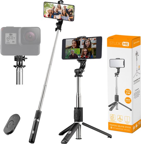Studio ME Selfie Stick - Universal - Stativ - 100 cm - 360° Drehung - Mit Bluetooth-Fernbedienung
