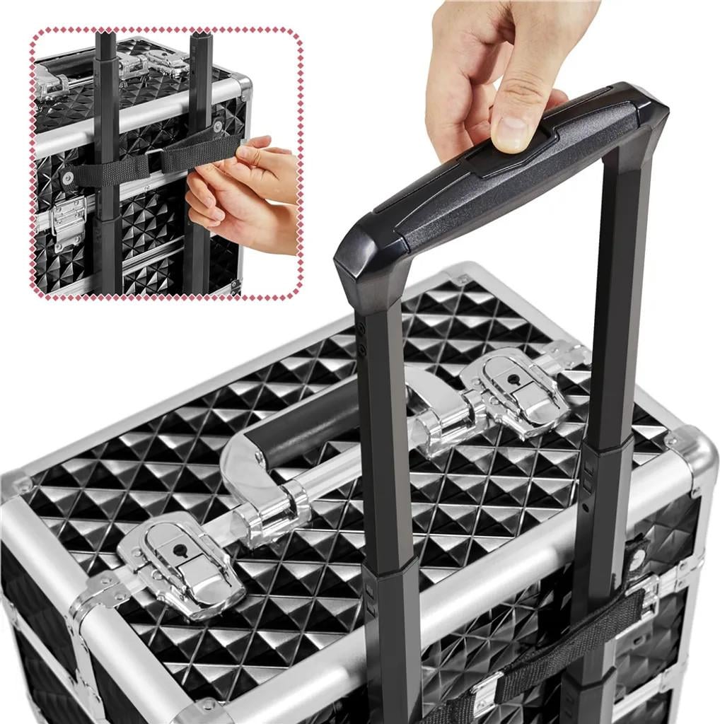 3-in-1-Kosmetik-Trolley auf Rädern mit abnehmbaren Koffern und Teleskopgriff, schwarz