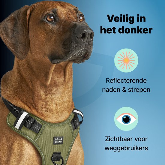 Jake und Jacky Hundegeschirr - Anti-Trekking-Geschirr - Reflektierend - Grün - Größe L