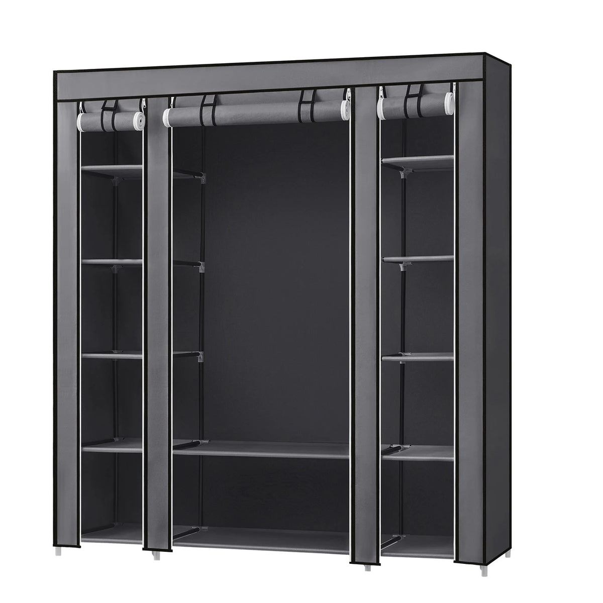 Joyfurnos Faltbarer Stoffkleiderschrank – Metallgestell – Grau