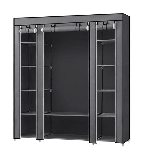 Joyfurnos Faltbarer Stoffkleiderschrank – Metallgestell – Grau