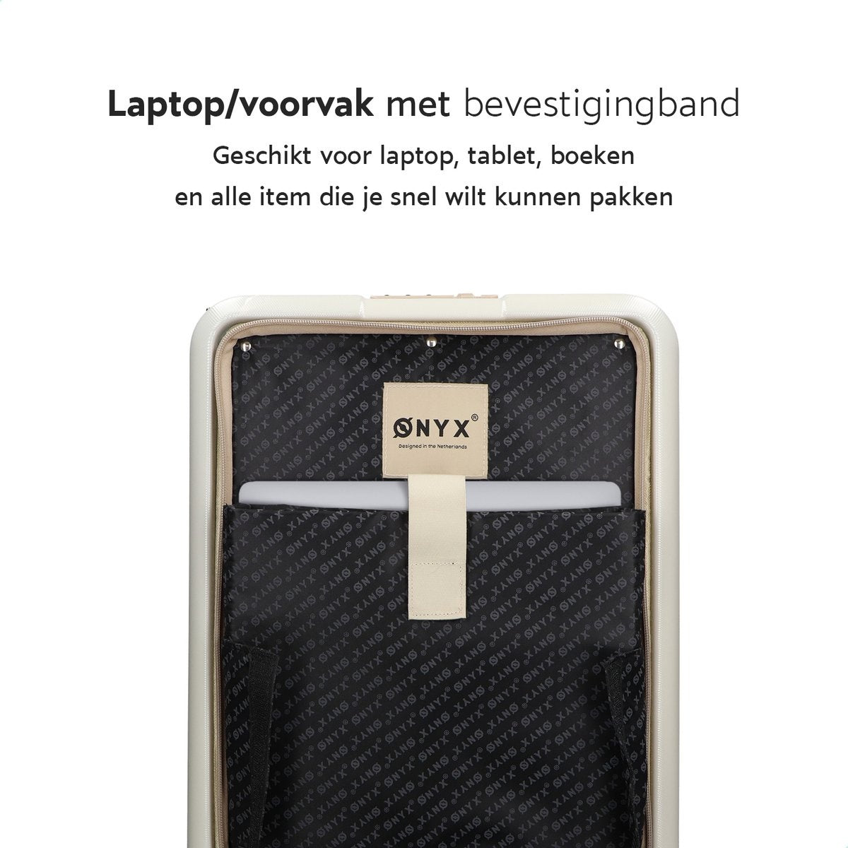 ONYX® - Handgepäck Koffer 35 L - Leise Spinner-Räder - Leichter Trolley - Doppeltes TSA-Schloss - Praktische Fronttasche - 55 cm - Beige