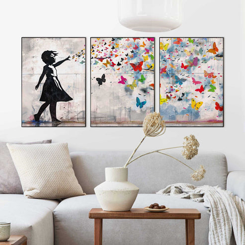 Gerahmtes Poster Balloon Girl Bright - Schwarz - 3-teilig - 70x50 cm