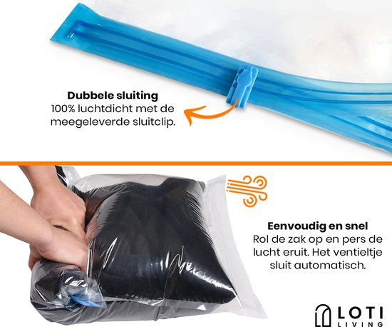 Loti Living Vakuumsäcke für die Reise - 12 Stück/3 Größen - Kleidung - Vakuum Handrollsäcke - Roll Up - Vakuum Roll Up Säcke