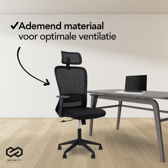 Infinity Goods Ergonomischer Bürostuhl - Bürostühle für Erwachsene - Vollständig verstellbar - Bürostuhl - Schwarz
