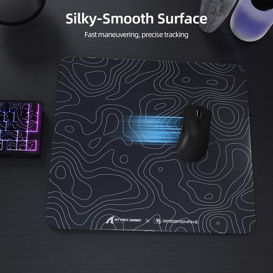 ATTACK SHARK CM05 Gaming-Mauspad aus gehärtetem Glas – Glas-Mauspad – extrem glatte Oberfläche – 9H-Gehärtetes Glas – 45 × 40 cm – eSport-Gaming-Mauspad – schwarze Konturlinie