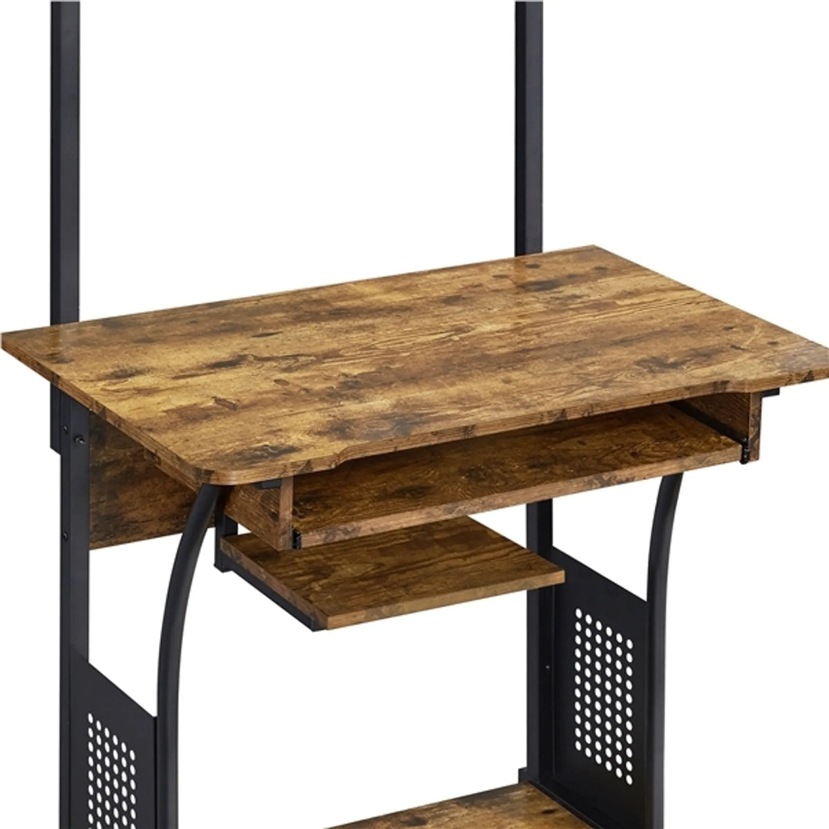 Yaheetech Computertisch mit Ablageböden und Rollen – 80,5 x 60 x 132 cm – Rustikales Braun