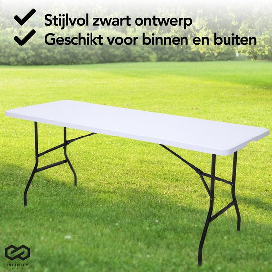 Infinity Goods Zusammenklappbarer Tisch - Klapptisch - 180 x 70 x 74 cm - Campingtisch - Gartentisch - Tragbar - Weiß