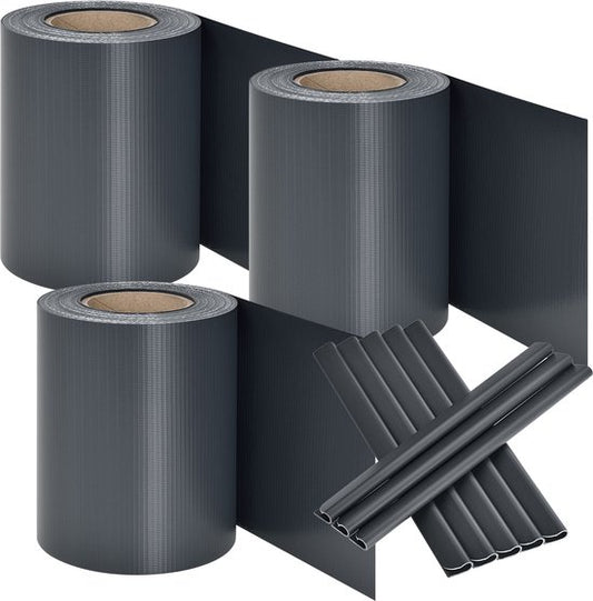 PVC-Sichtschutzstreifen - 3 Stück - 35 Meter - Anthrazit - inkl. Befestigungsclips