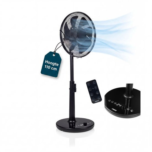 Princess DC Standventilator – besonders leise – ⌀40 cm – 24 Geschwindigkeitsstufen – Höhenverstellbar – 4 Windmodi – 1–24-Stunden-Timer – 90°-Oszillation – Mit Fernbedienung – 354860