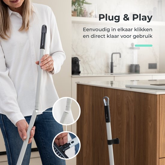 CLEANLY Kehrschaufel und Besen mit langem Stiel 134 cm - Besen für drinnen und draußen - Innovative Bürstenfasern - Schwarz, Grau