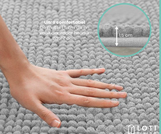 Loti Living Anti-Rutsch Badematte - Duschmatte - Badezimmermatte - Bodenmatte - Chenille Badematte - Grau - 50x80 cm
