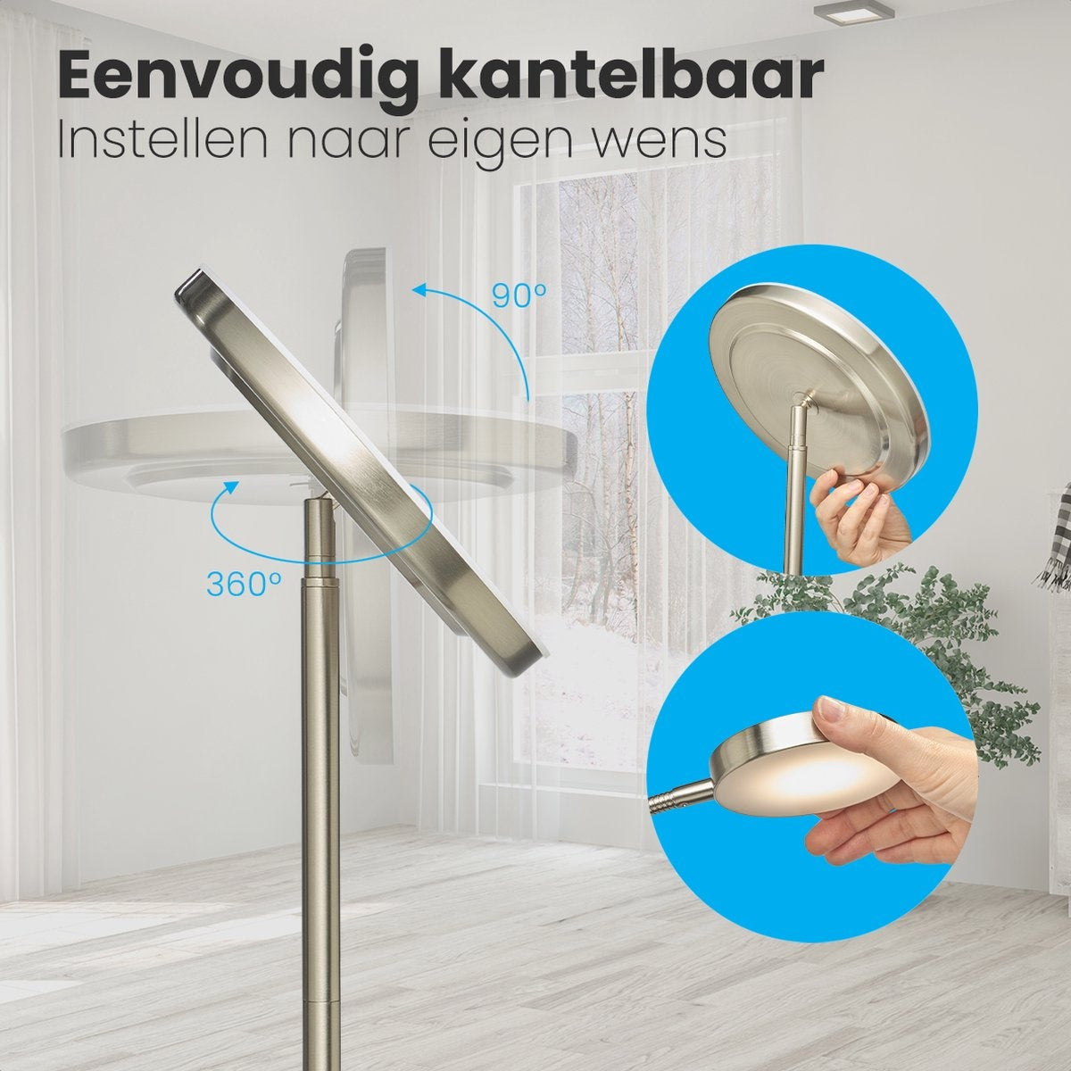 Auronic Stehleuchte - Stehleuchte Industrial - 181cm - LED - Dimmbar und neigbar - mit Fernbedienung - Geeignet für Wohnzimmer - Silber