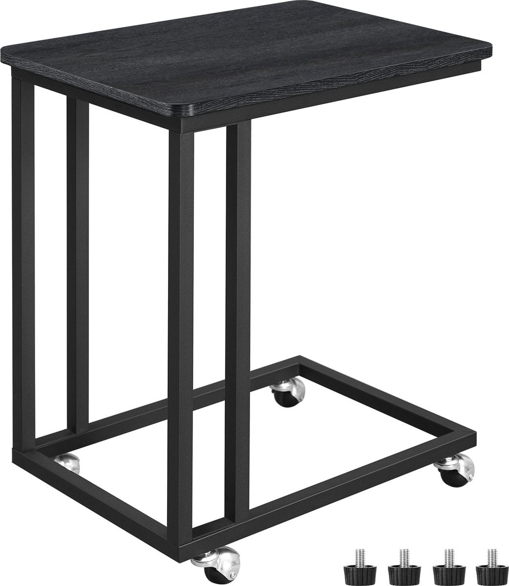 O'DADDYÂ® Beistelltisch - Beistelltische - Beistelltisch Metall mit Holz - Beistelltisch - Couchtische - Beistelltisch schwarz - Nachttisch mit Rollen - Beistelltisch Rollen - Beistelltisch - Beistelltische mit Rollen - 50 x 35 x 55 cm - schwarz - grau