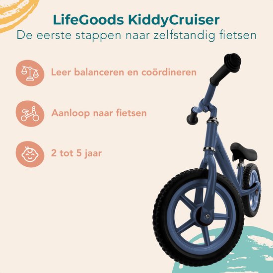 LifeGoods KiddyCruiser Balance Bike - 2 Jahre - Jungen und Mädchen - Marine Blau
