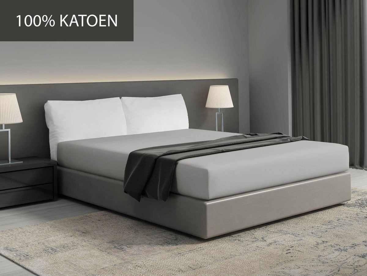 DoubleDry Spannbetttuch - 100% natürliche Baumwolle - Doppelbett 140x200 cm - weich & atmungsaktiv - rundum elastisch - Hellgrau