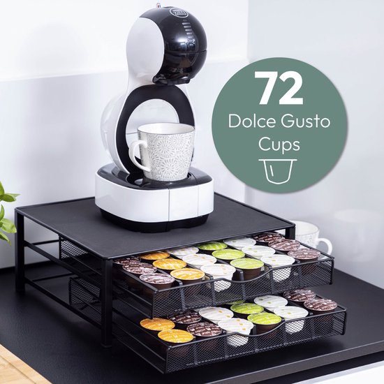 Gadgy Dolce Gusto Kapselhalter mit 2 Schubladen – Kapselhalter mit Schublade – Kaffee-Kapselhalter für 72 Kapseln – Padhalter – Edelstahl – Schwarz – Rutschfest & vibrationsdämpfend