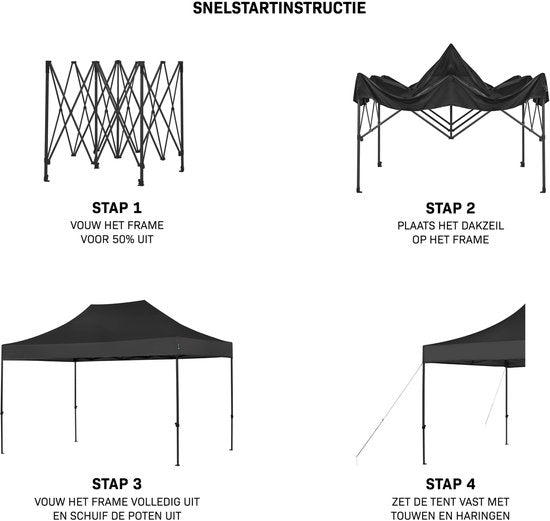 VONROC Partyzelt – 3 x 4,5 m – Premium-Easy-Up-Partyzelt – Modulares Design – Zusammenklappbar – Wasserdicht – Stahlrahmen – UV-Schutz 50+ – Inkl. Aufbewahrungstasche – Schwarz