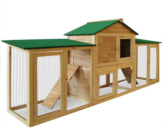 Cadoca Kaninchenstall – mit Auslauf für Kleintiere 204 × 45 × 84 cm – 2 Etagen