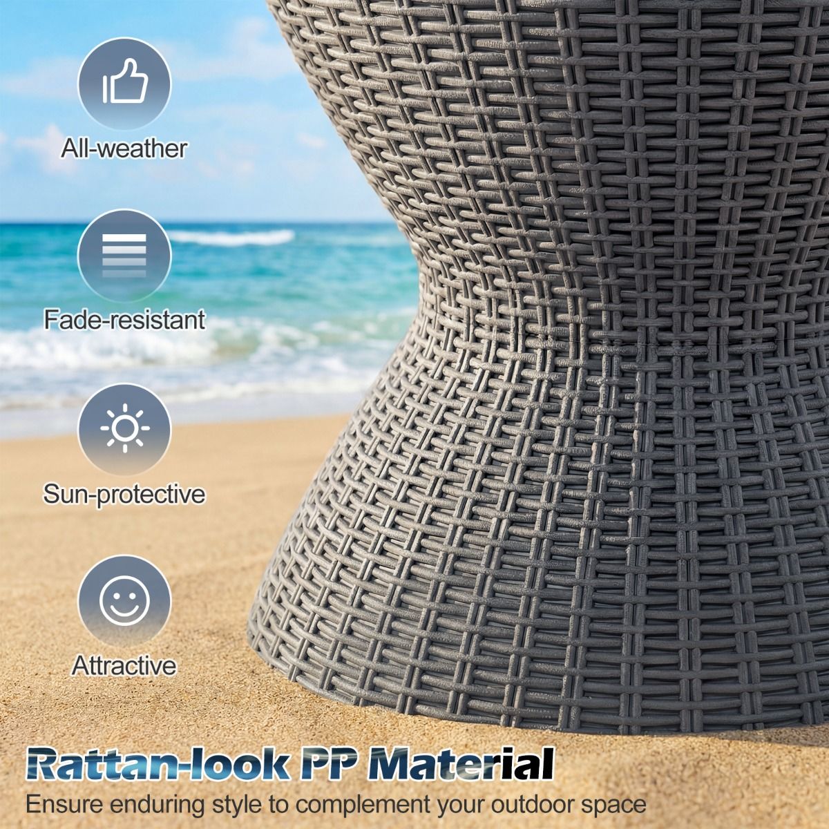 Coast Weinkühler 30 l mit ausziehbarer Tischplatte – verstellbar von 57,5 bis 82 cm – Rattan-Optik – Grau