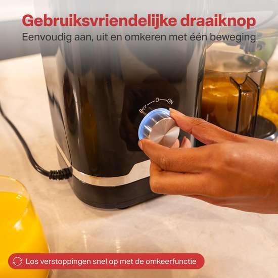 AoraKitchen Slowjuicer - mit Rücklauffunktion - Entsafter - 500 ML - Entsafter - für Gemüse und Obst - Obstpresse - Schwarz