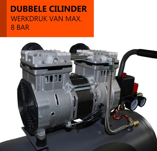 Kibani Superleiser Kompressor 50 Liter + Luftschlauch + Luftdüse + Reifenpumpe – SET – Low Noise – Kompressoren – 50 l