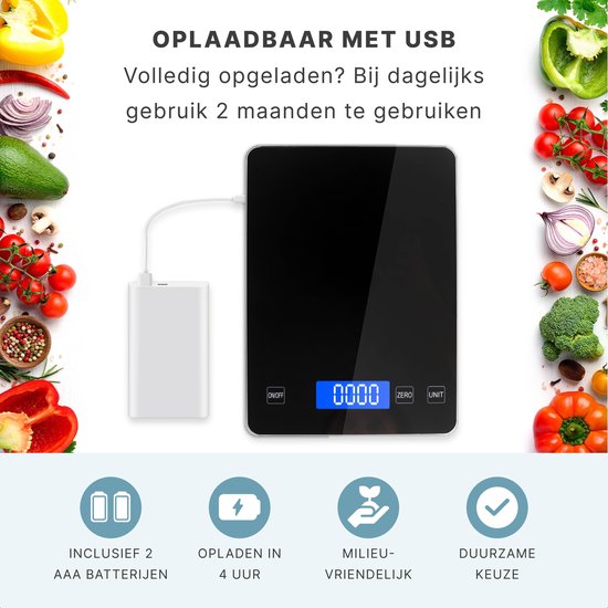 S.old Digitale Küchenwaage - Küchenwaage - USB Wiederaufladbar - 1gr bis 10kg - Tara Funktion - Schwarz