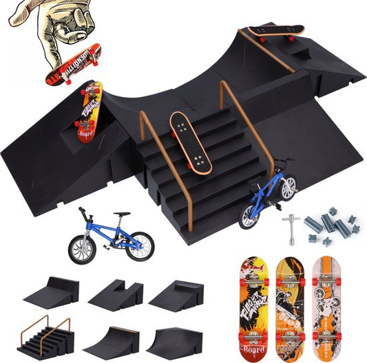 Fingerboard Skatepark - 6 Rampen - 3 Skateboards - 1 BMX - Finger - Tech - Finger Skateboard - Mini - Skate-Rampe - Deck