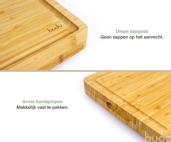 Budu Schneidebrett Thick Deluxe - Bambus - 4CM dick - Schneidebrett Holz - Schneidebretter aus Holz - Schneidebrett Geschenk - 29,5 x 40 x 4 cm